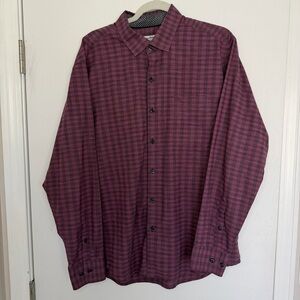 Tommy Bahama Men's Newport Coast Burgundy Plaid Button-Down Shirt Cotton Blend